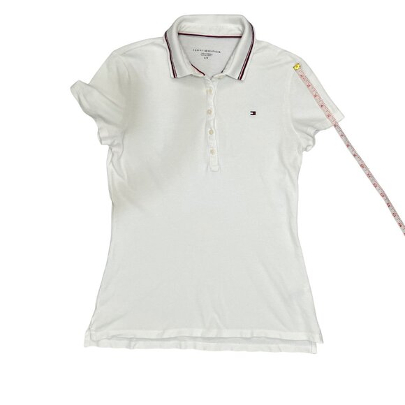 Tommy Hilfiger Women's White Polo Shirt Size S Preppy Y2K Flag Logo Classic Fit - Picture 8 of 10